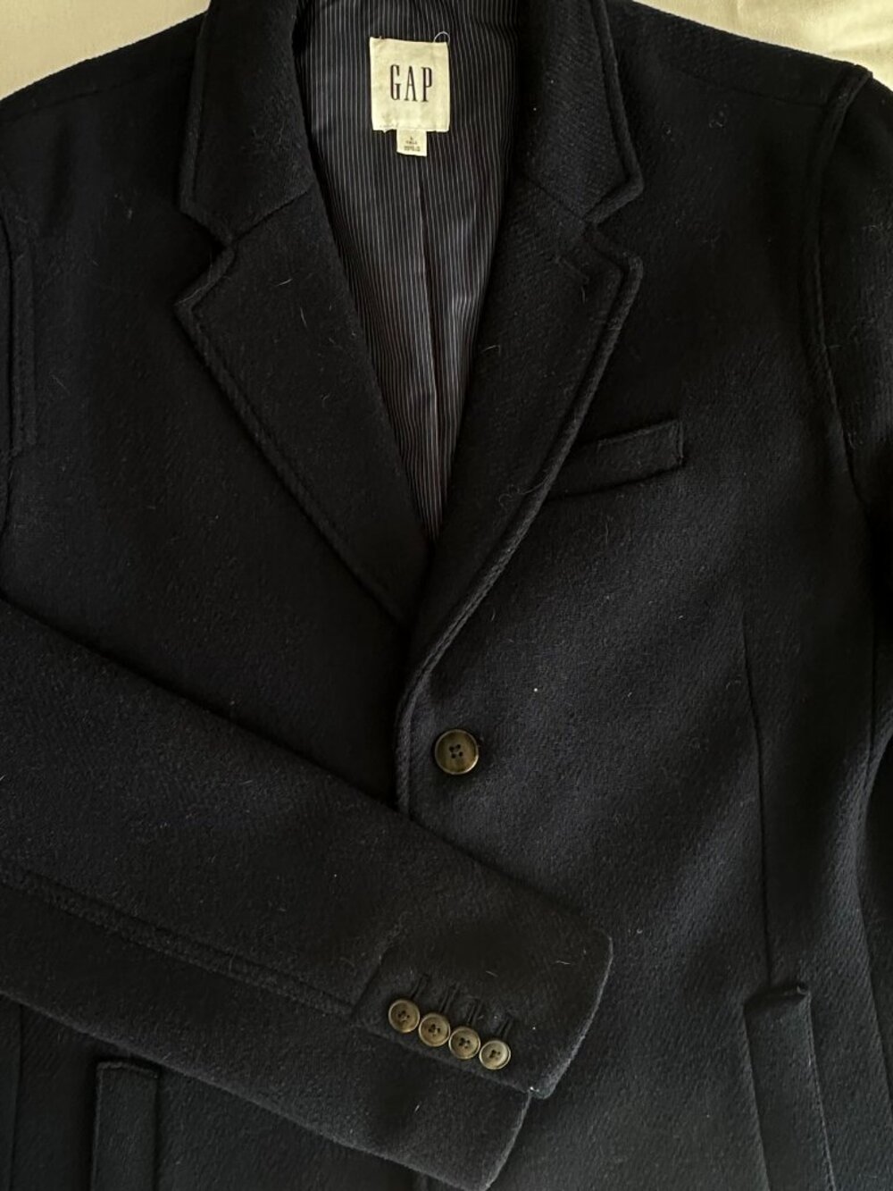 GAP Men’s Wool Blend Navy Topcoat Overcoat Large Tall L Tall - Picture 12 of 12